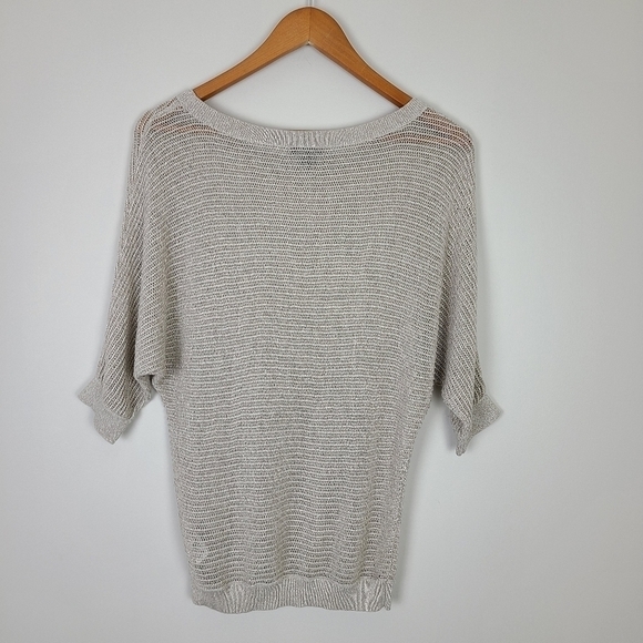 Express Cream Tan & Metallic Dolman Sleeve Knit Semi Sheer Sweater XS - Picture 10 of 16
